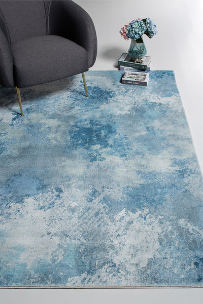 2’ x 7’ Blue White Abstract Sky Runner Rug