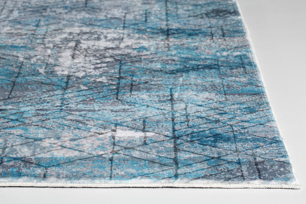 2’ x 7’ Blue Gray Abstract Cuboid Modern Runner Rug