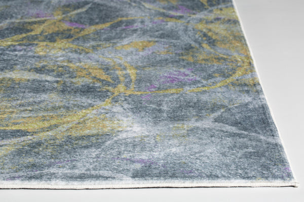 2’ x 7’ Gray Gold Abstract Rings Runner Rug