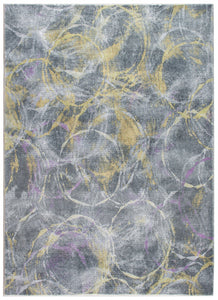 2’ x 7’ Gray Gold Abstract Rings Runner Rug