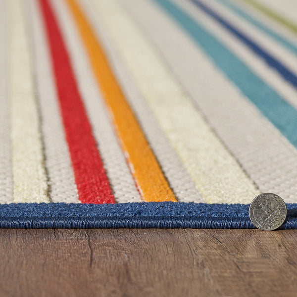 2’ x 4’ Navy Colorful Striped Indoor Outdoor Area Rug