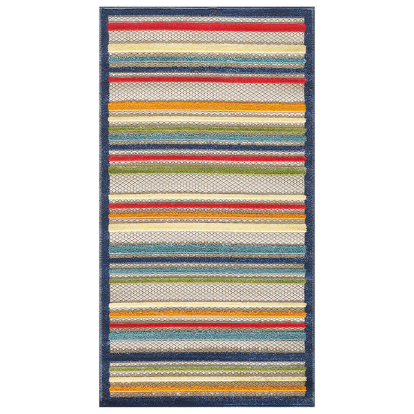 2’ x 4’ Navy Colorful Striped Indoor Outdoor Area Rug