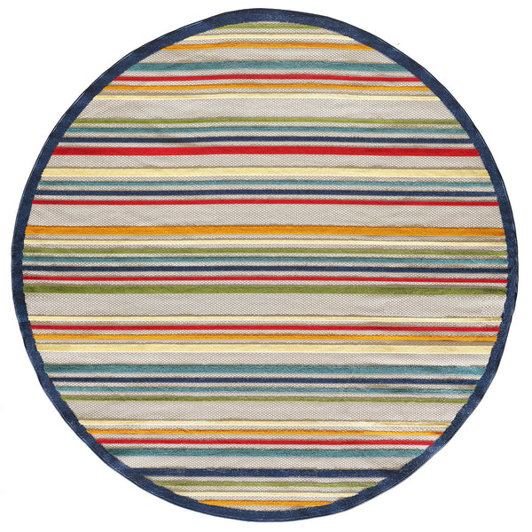 2’ x 4’ Navy Colorful Striped Indoor Outdoor Area Rug