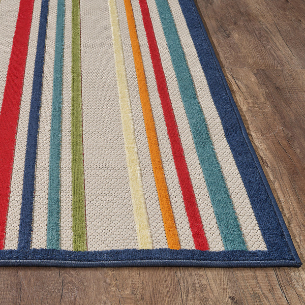 2’ x 4’ Navy Colorful Striped Indoor Outdoor Area Rug