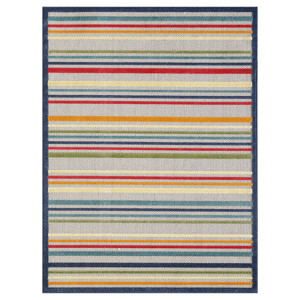 2’ x 4’ Navy Colorful Striped Indoor Outdoor Area Rug