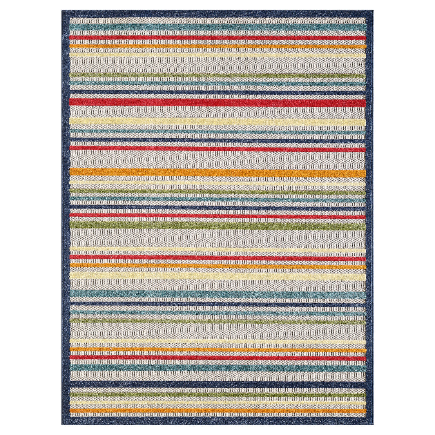 3’ x 5’ Navy Colorful Striped Indoor Outdoor Area Rug