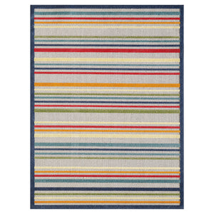 5’ x 7’ Navy Colorful Striped Indoor Outdoor Area Rug