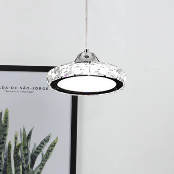 Silver Modern Faux Crystal Compact Ring LED Pendant Lamp