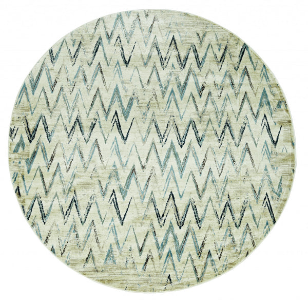 2’ x 8’ Beige Blue Distressed Chevron Runner Rug