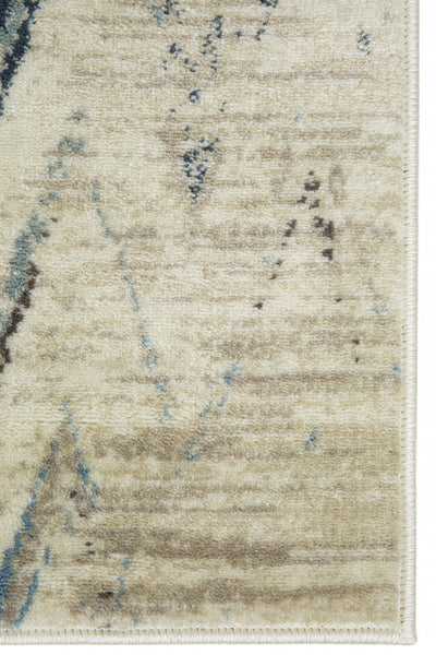 2’ x 8’ Beige Blue Distressed Chevron Runner Rug