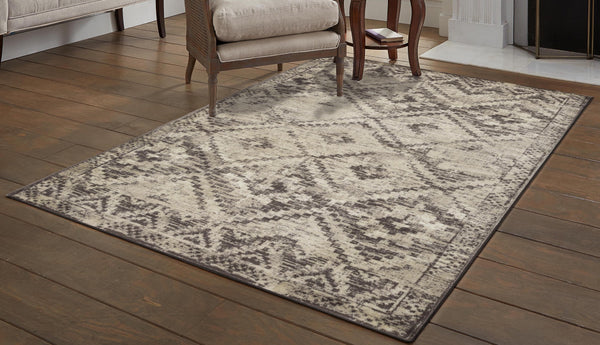 2’ x 8’ Gray Beige Distressed Diamond Runner Rug