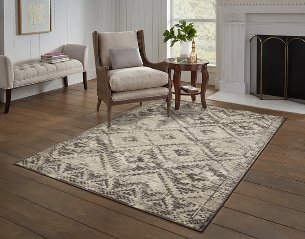 2’ x 8’ Gray Beige Distressed Diamond Runner Rug