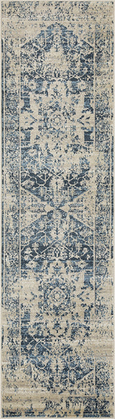 2’ x 8’ Beige Blue Distressed Medallion Runner Rug