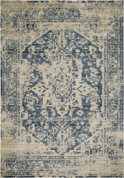 2’ x 8’ Beige Blue Distressed Medallion Runner Rug