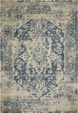 2’ x 8’ Beige Blue Distressed Medallion Runner Rug