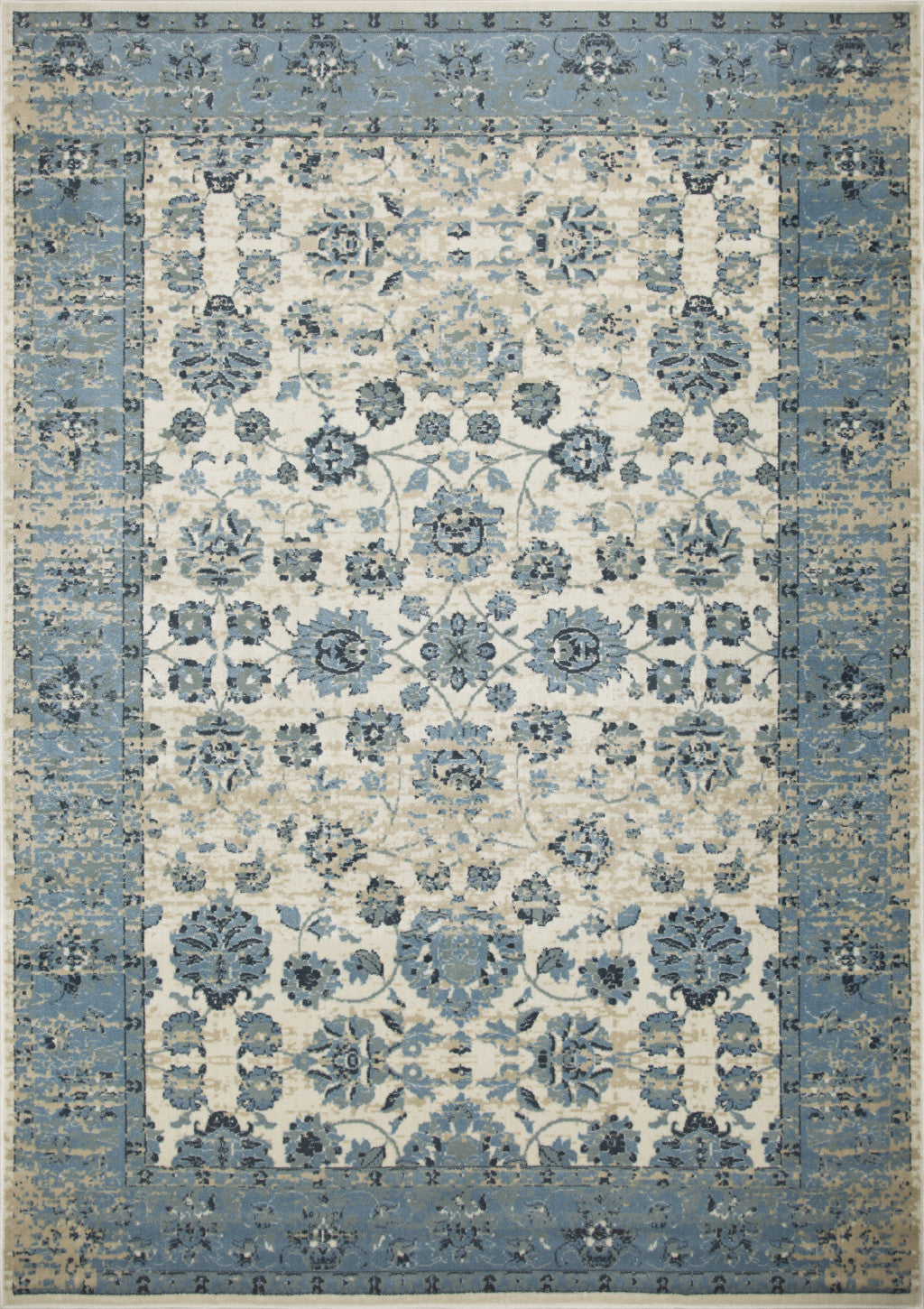 2’ x 8’ Blue Ivory Distressed Oriental Runner Rug