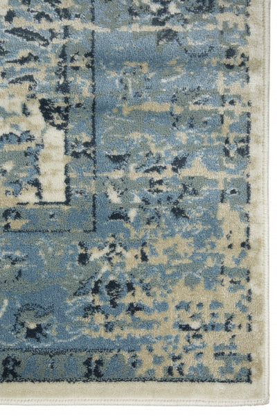 2’ x 8’ Blue Ivory Distressed Oriental Runner Rug