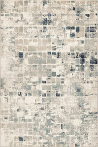 2’ x 8’ Beige Blue Abstract Tiles Distressed Runner Rug