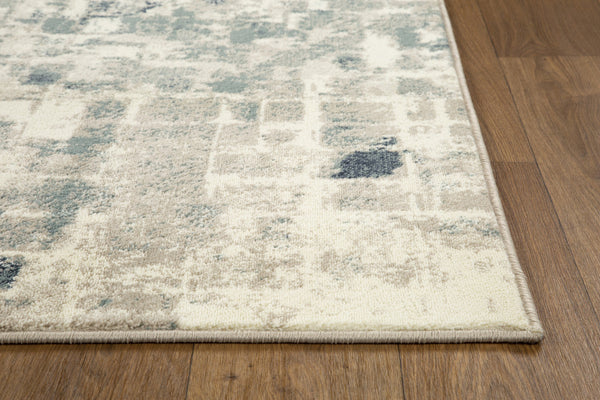 3’ x 5’ Beige Blue Abstract Tiles Distressed Area Rug