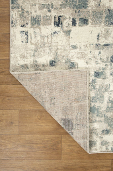 3’ x 5’ Beige Blue Abstract Tiles Distressed Area Rug