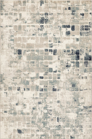 5’ x 8’ Beige Blue Abstract Tiles Distressed Area Rug