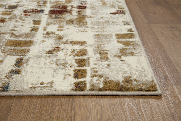 2’ x 8’ Brown Beige Abstract Tiles Distressed Runner Rug