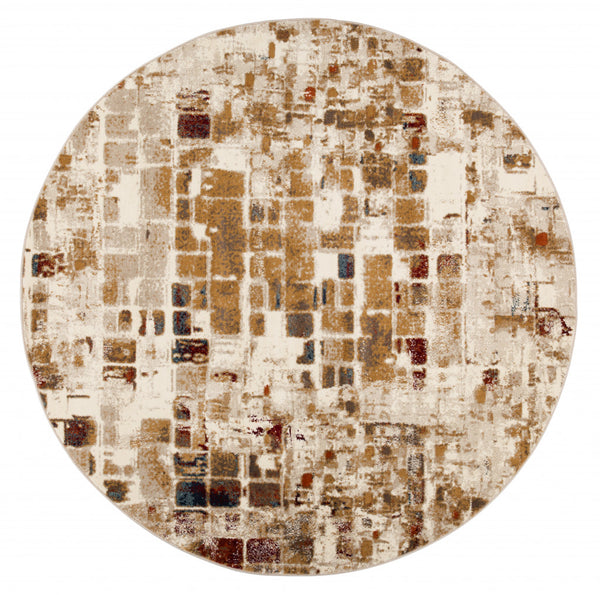 2’ x 8’ Brown Beige Abstract Tiles Distressed Runner Rug