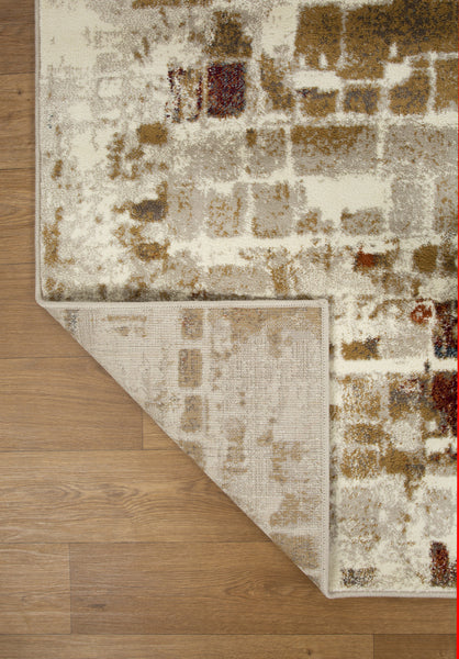 2’ x 8’ Brown Beige Abstract Tiles Distressed Runner Rug