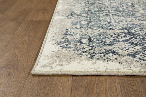 3’ x 5’ Beige Blue Distressed Diamonds Area Rug