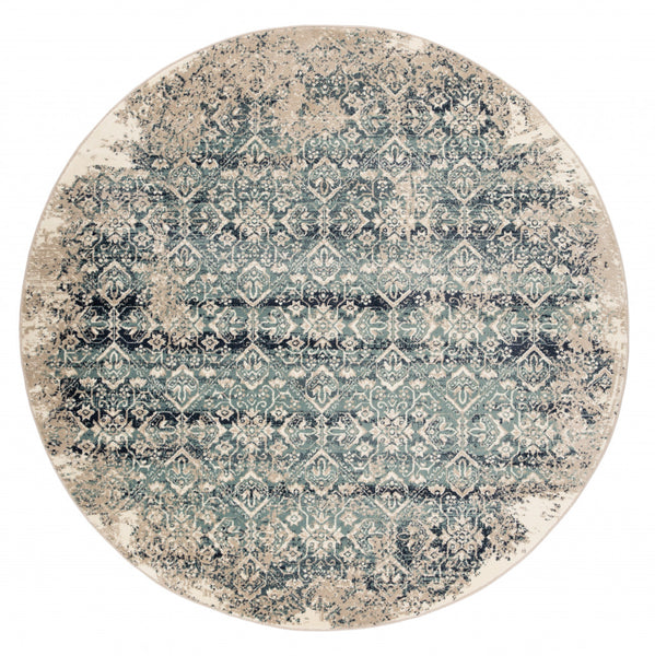 3’ x 5’ Beige Blue Distressed Diamonds Area Rug