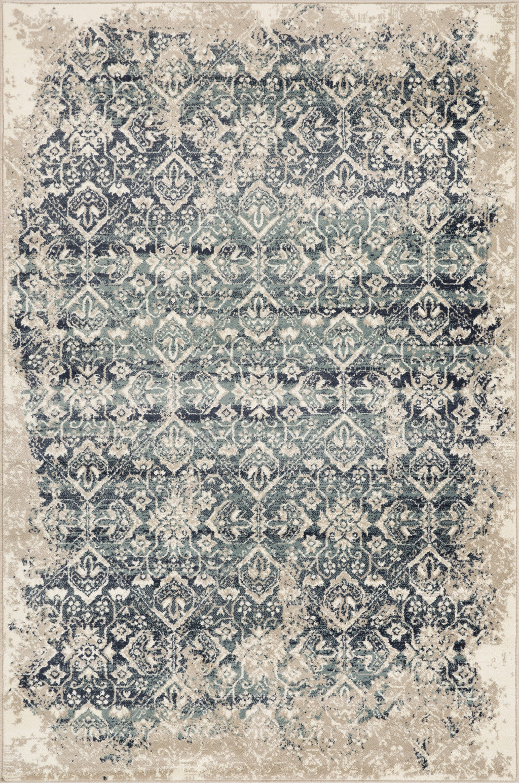 5’ x 8’ Beige Blue Distressed Diamonds Area Rug