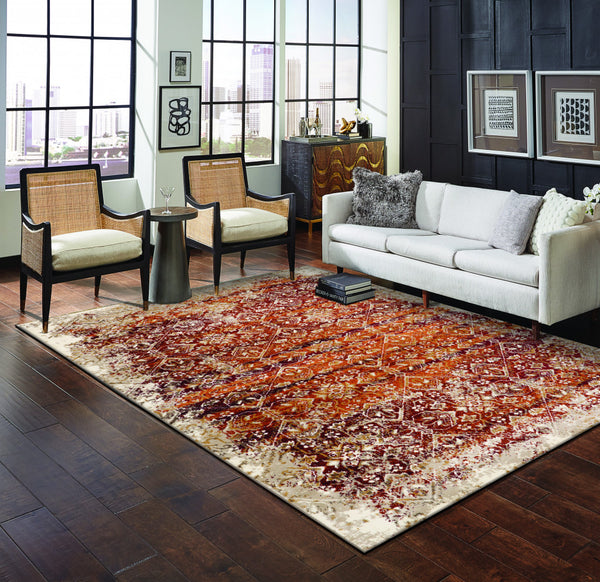 3’ x 5’ Rust Ivory Distressed Diamonds Area Rug