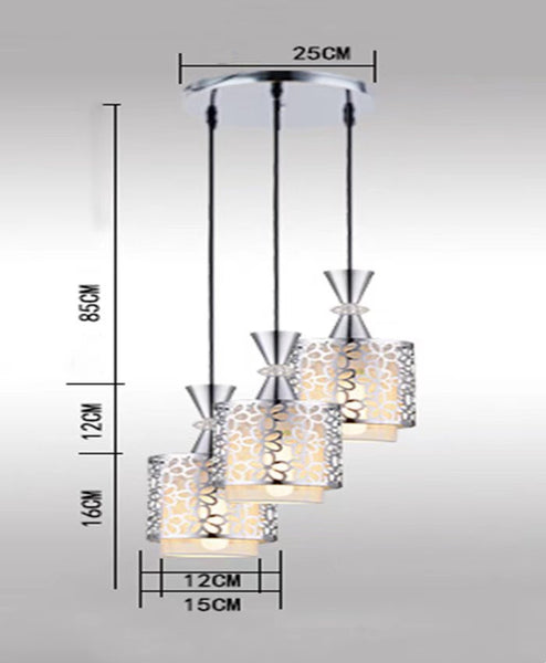 Silver Three Light Pendant Chandelier With Petal Detailing