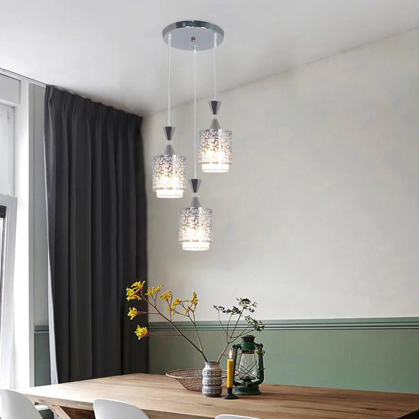 Silver Three Light Pendant Chandelier With Petal Detailing