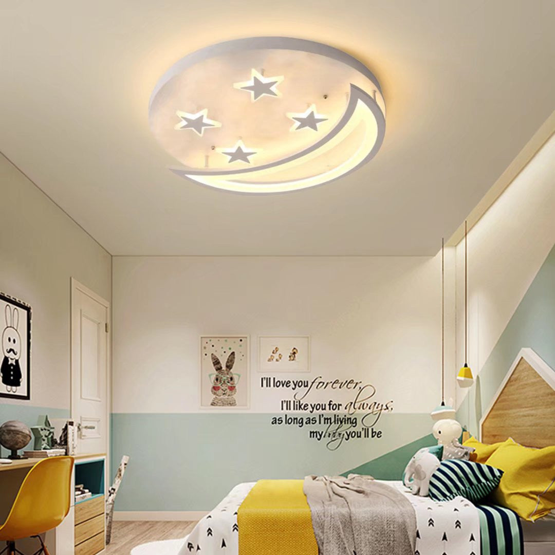 White Contemporary Acrylic Moon And Stars Ceiling Lamp