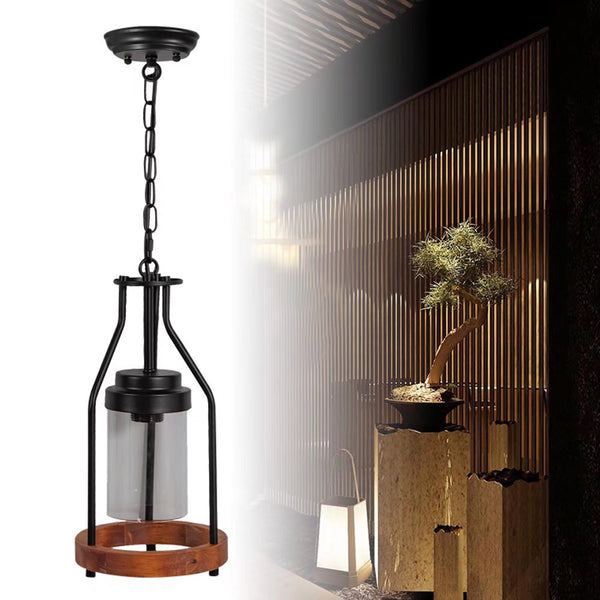 Brown Retro Metal And Wood Pendant Lamp