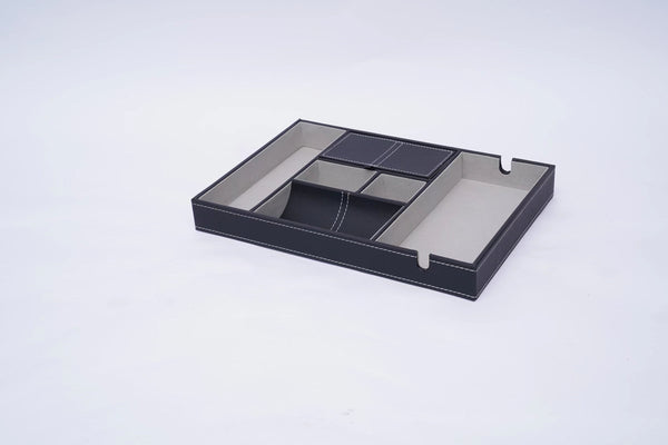 Stylish Black and Gray Faux Leather Storage Compartment Tray