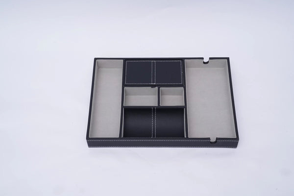 Stylish Black and Gray Faux Leather Storage Compartment Tray