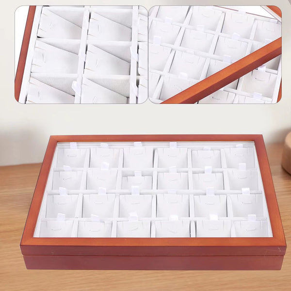 Elegant 24 Grid Wooden Jewelry Organizer Box