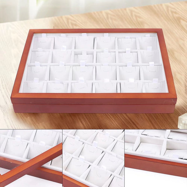 Elegant 24 Grid Wooden Jewelry Organizer Box