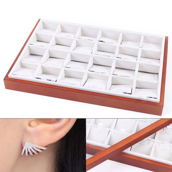 Elegant 24 Grid Wooden Jewelry Organizer Box