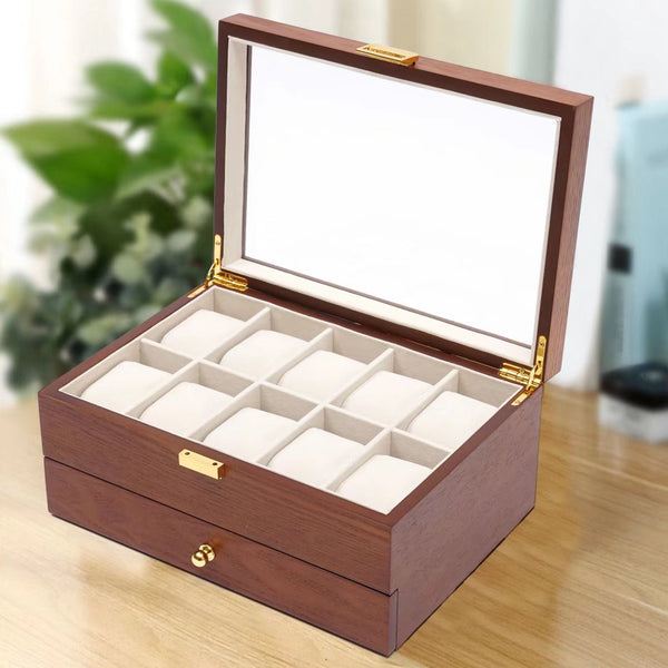 Brown Classy Wooden Jewelry Box With 2 Layers