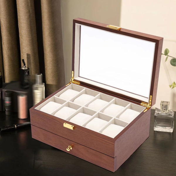 Brown Classy Wooden Jewelry Box With 2 Layers