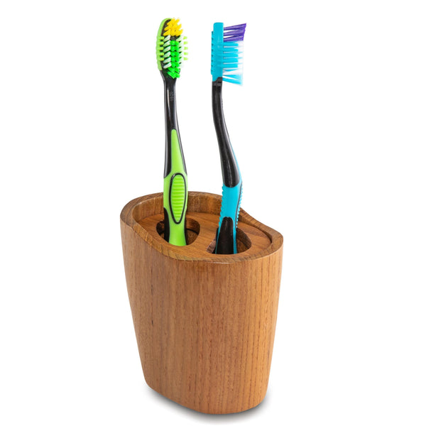 Traditional Solid Teak Oval Toothbrush Holder