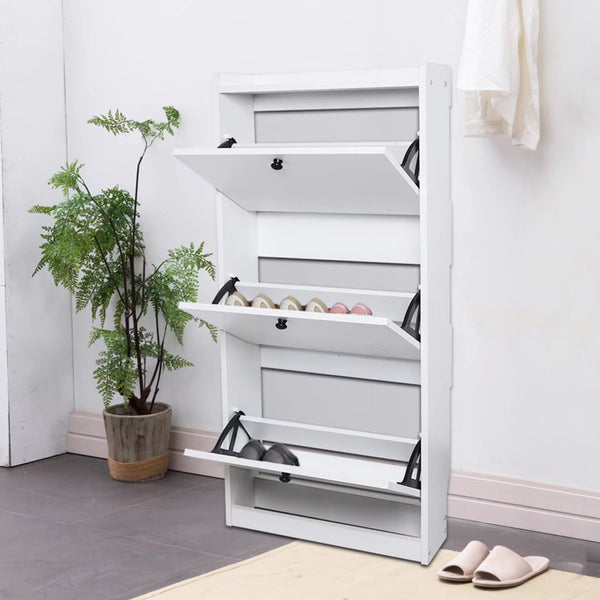 Modern White Vertical Shoe Organizer Cabinet