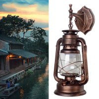 Rustic Yellow Bronze Metal Lantern Hanging Outdoor Wall Lamp