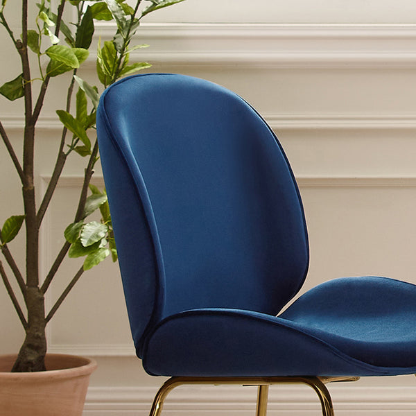 Gold and Blue Velvet Shell Shape Dining or Side Chair