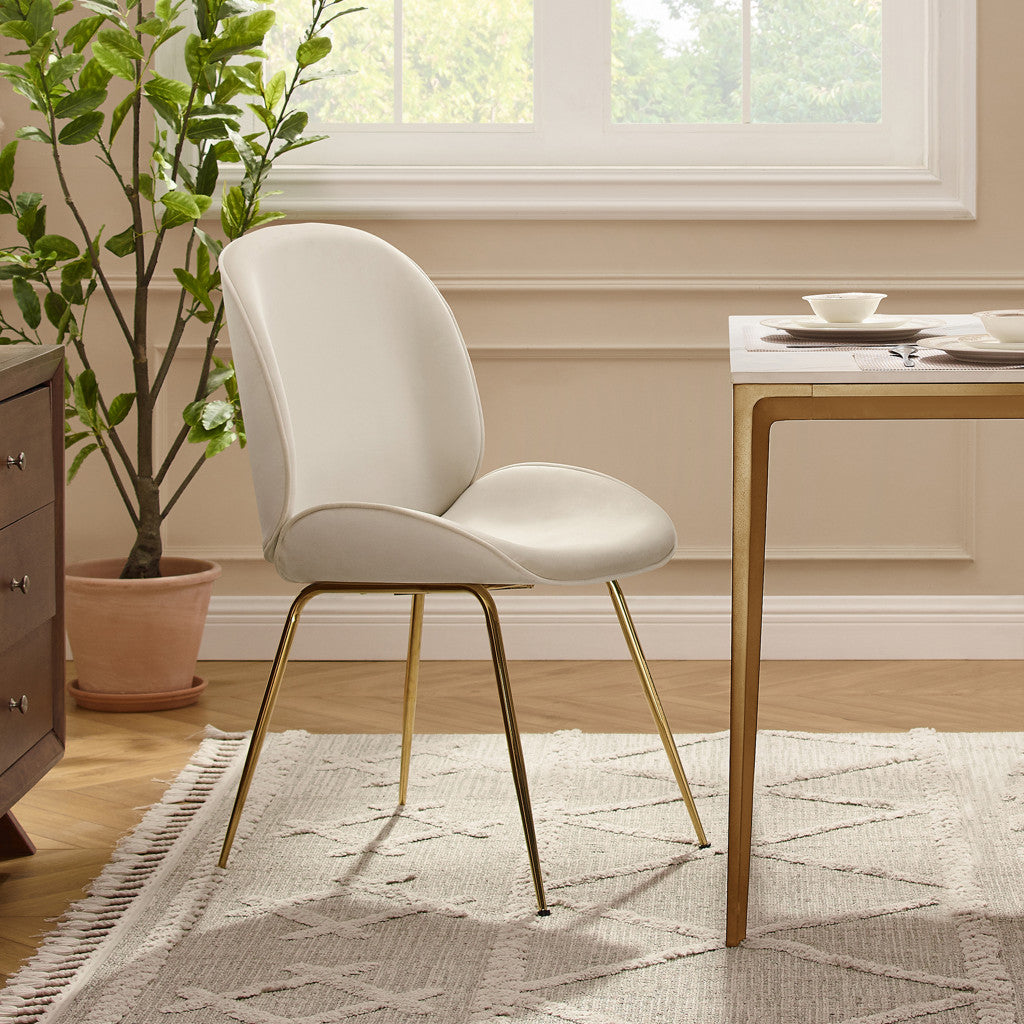 Gold and Beige Velvet Shell Shape Dining or Side Chair