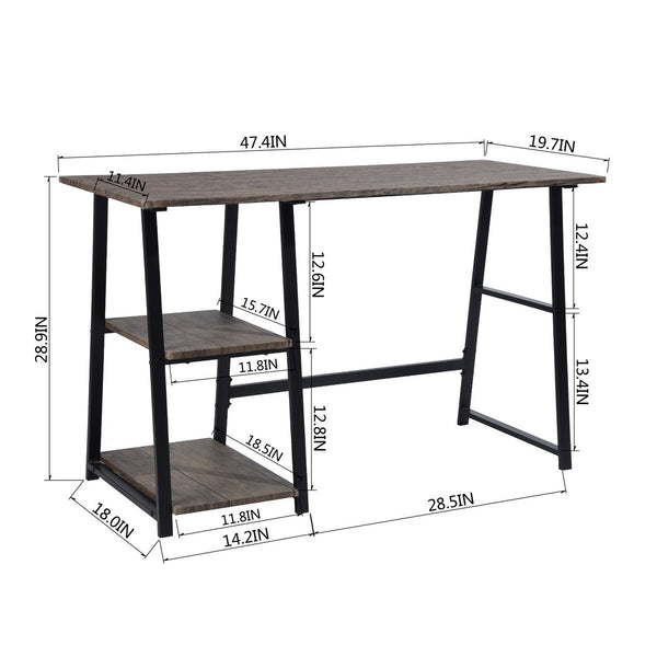 Modern Geo Oak Home Office Table With Storage Shelves