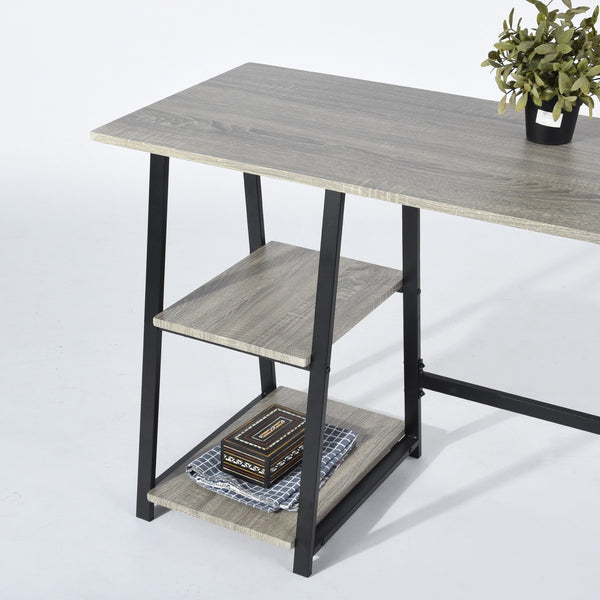 Modern Geo Dark Grey Home Office Table With Storage Shelves